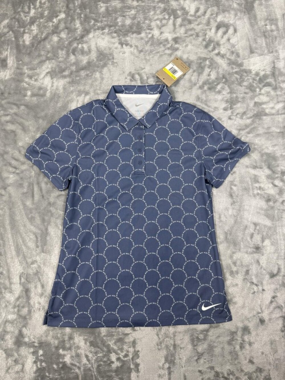 New Nike Dri-FIT Polo Shirt Women's Small Blue Pattern Golf FB8527 491